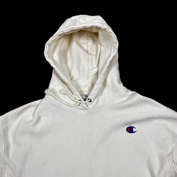 Champion Reverse Weave Hoodie L Cream GF757 Heavyweight Sweatshirt Logo Womens - Picture 9 of 16